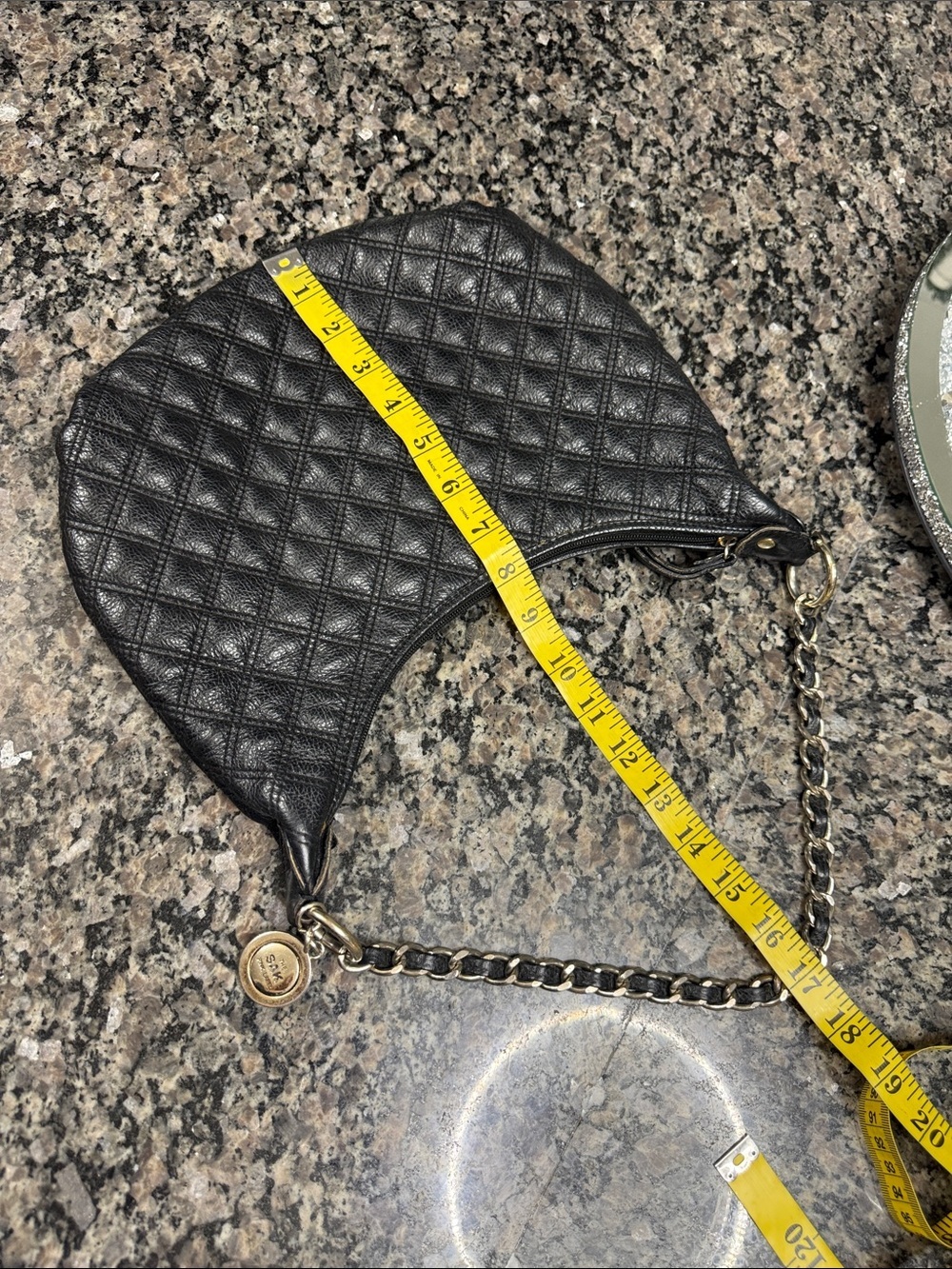 The Sak Black Quilted Leather Shoulder Bag with Brass Medallion chain strap - Picture 9 of 13